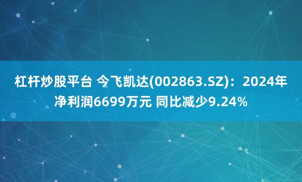杠杆炒股平台 今飞凯达(002863.SZ)：2024年净利润6699万元 同比减少9.24%